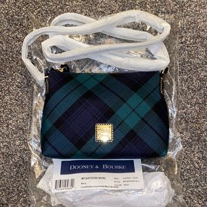 Dooney & Bourke Pouchette Navy Plaid Crossbody bag with medium wristlet.